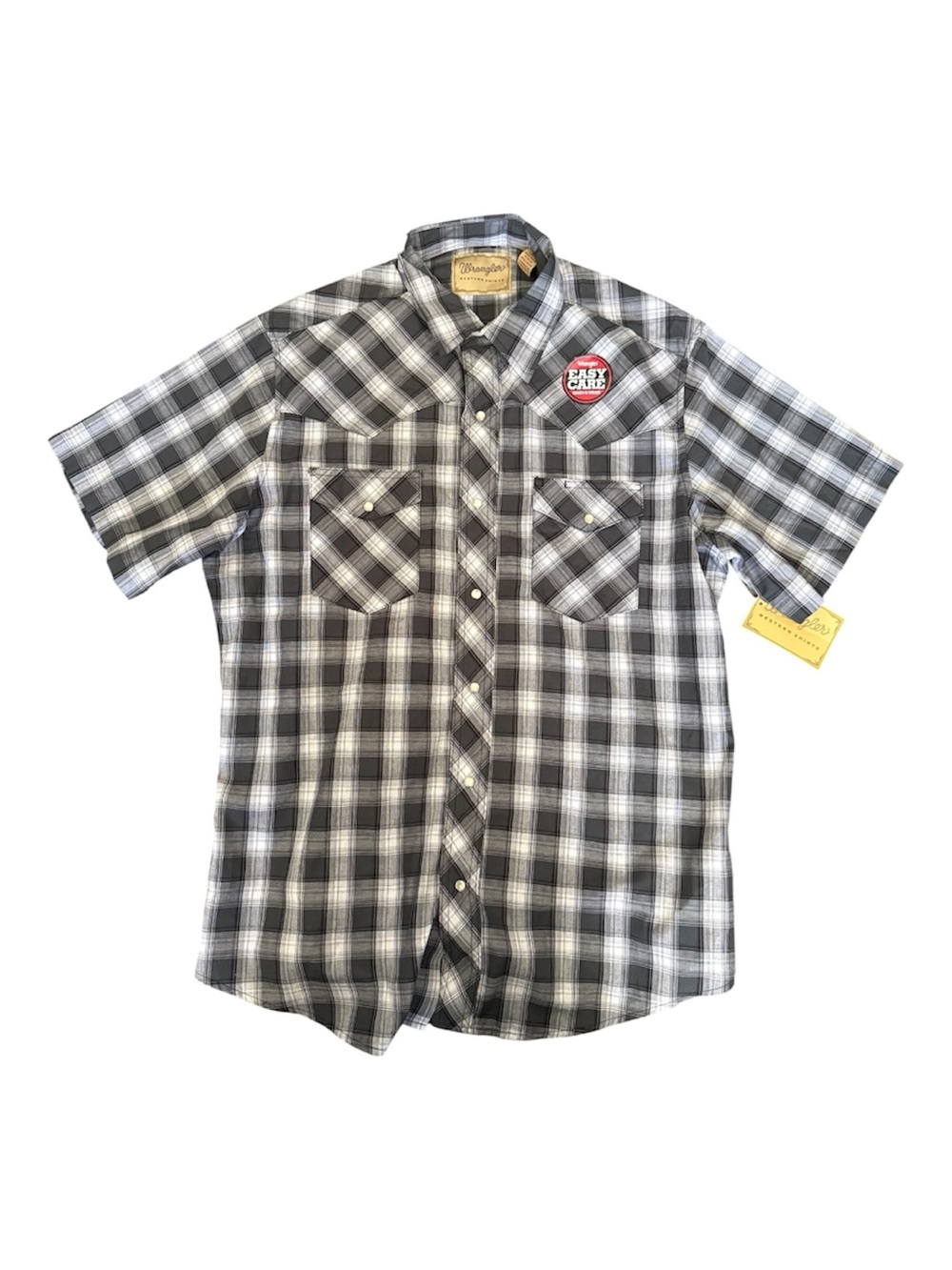 Wrangler Black & White Plaid Short-Sleeve Button-Down Shirt